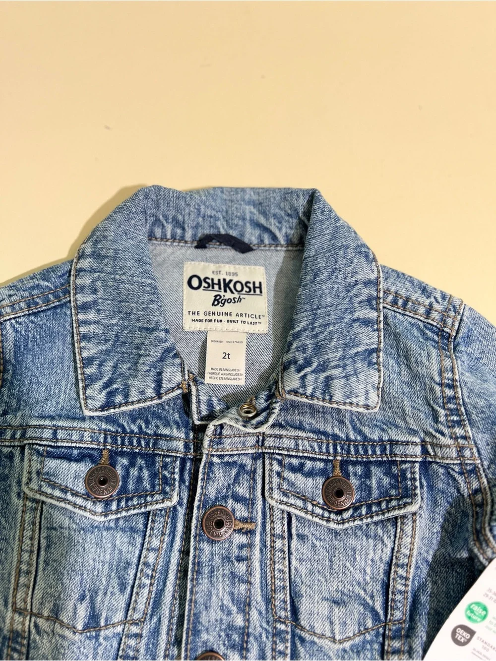 OshKosh B’gosh Classic Denim Jacket Size 2T Toddler Unisex Blue Jean Coat School